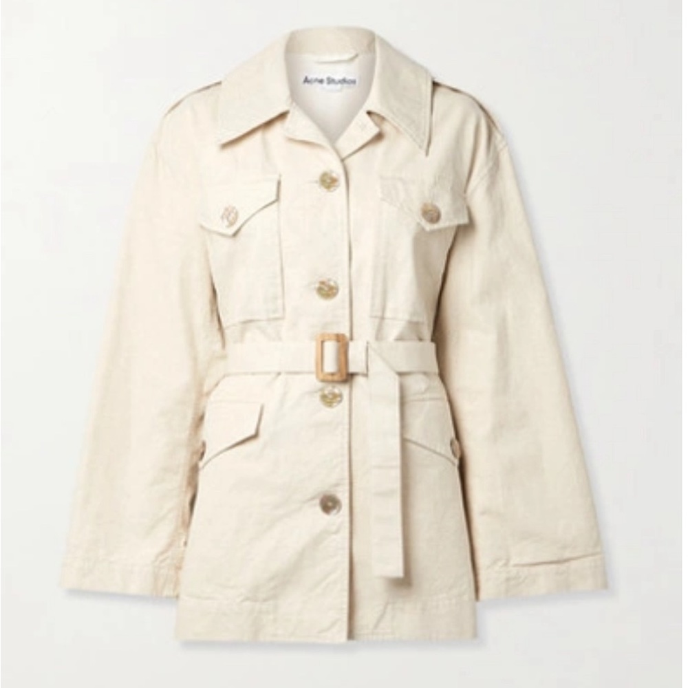 Acne studios, BELTED COTTON AND LINEN-BLEND CANVAS JACKET IN CREAM